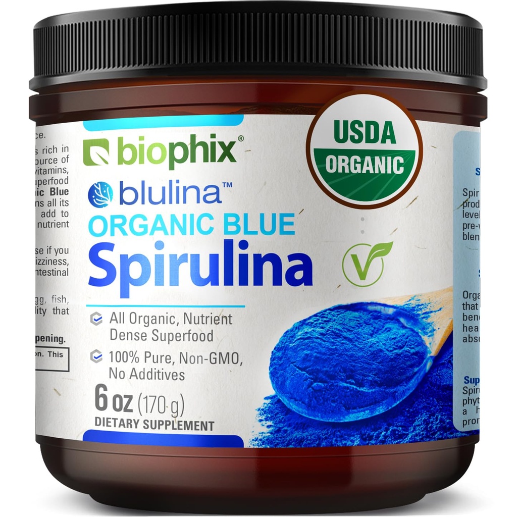 biophix Blue Spirulina Powder Biologische Blulina 6 oz - Algen Biologische Spirulina Powder 170 Servings - Superfood Supplement - Natural Blue Pigment - Espirulina en Polvo Organica Pura Azul