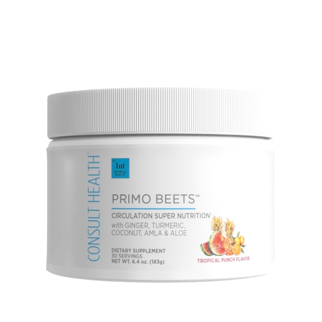 Consult Health Primo Beets - Beetwortelpoeder Drink Mix met Elektrolyten - Nitraten om te ondersteunen Circulatie - Energie Boost - Gember & Turmeric - Mannen & Women - Tropische Punch Smaak - 30 Servers