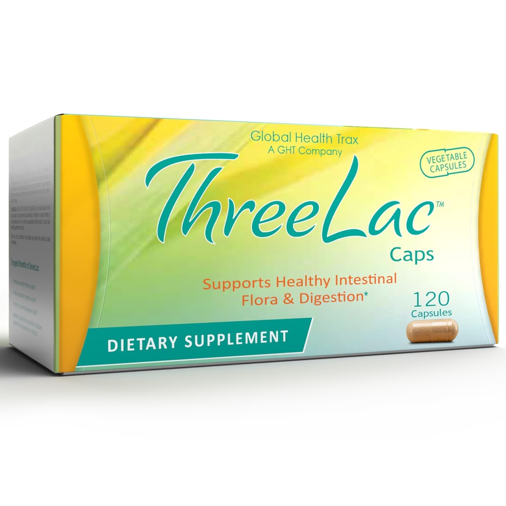 Global Health Trax GHT - ThreeLac Probiotic Capsules, 120 Telling - Uitgebreide Digestieve Ondersteuning voor mannen, vrouwen en kinderen - Immune System and Gut Balance, Non-GMO