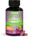 Capsules de racines de betterave 1000mg par portion, soutient la production d'oxyde nitrique et la pression artérielle, avec extrait de poivre noir, non-OGM, sans gluten, végétalien - 60 comtes