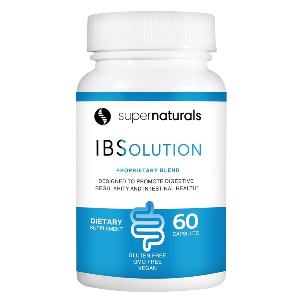SuperNaturals IBsolution - Made in USA, Non-GMO, Glutenvrij & Vegan (60 capsules) - Digestief Gut Health Supplement met Psyllium Husk - Gas, opgeblazen gevoel, diarree, constipatie verlichting, buikpijn