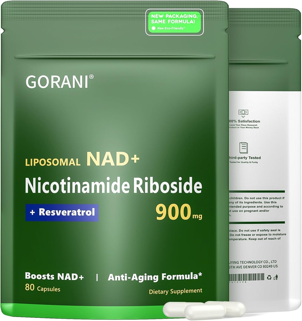 Gorani NAD+ Supplement 900MG, Nicotinamide Riboside, Liposomale Resveratrol, quercetine (1)