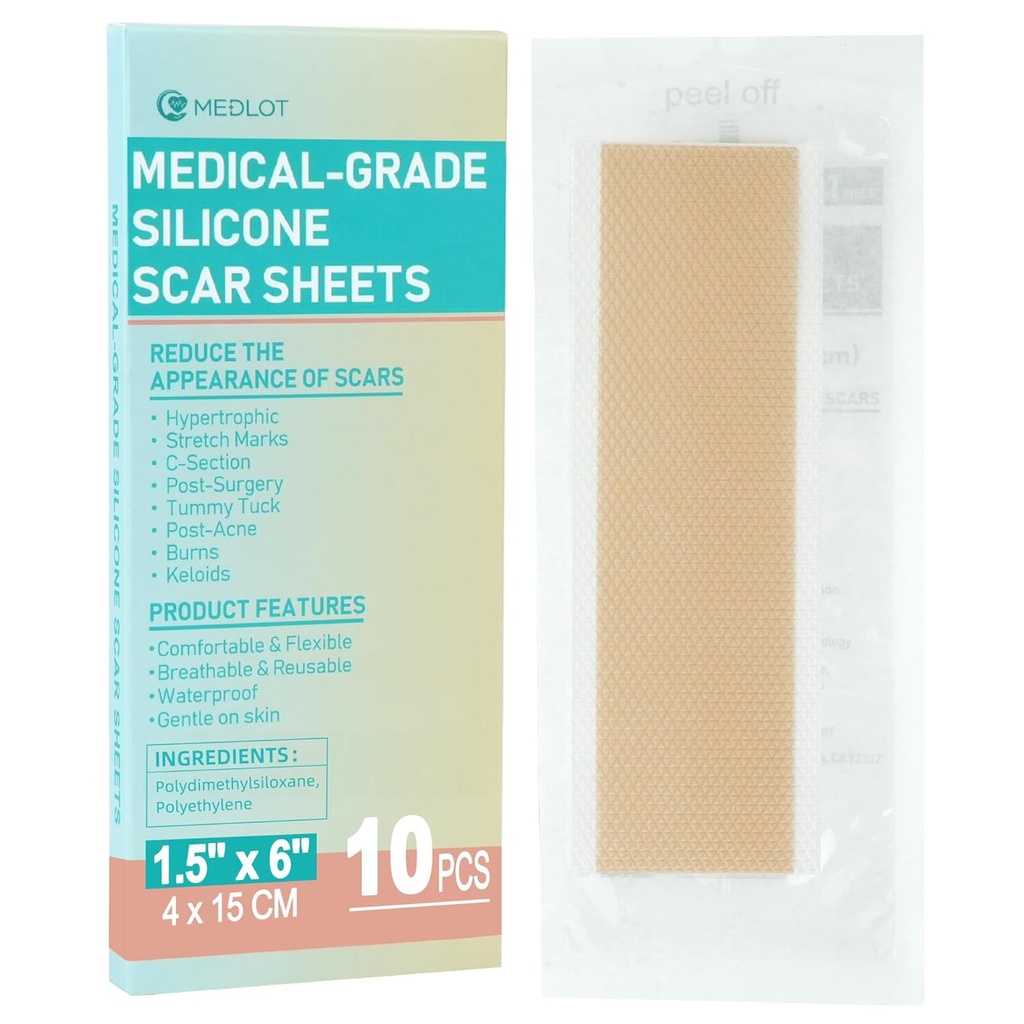 Siliconen Scar Sheets, 10 stuks, Siliconen Tape voor littekenbehandeling, Herbruikbare Scar Strips voor Chirurgische, C-sectie, Keloid Bump, Stretch Marks, Burn, Acne Scar Removal, Elke 1,5