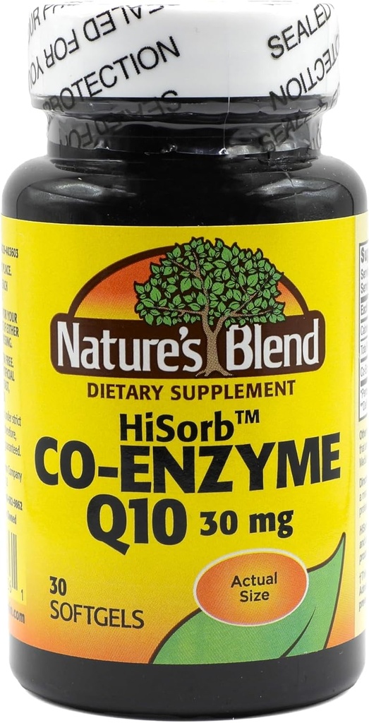 Nature's Blend HiSorb CoQ10 30mg, 30 Softgels - Hartgezondheidsondersteuning, Kristalvrij, Max Biobeschikbaarheid, Klinisch bewezen, Glutenvrij, Geen kunstmatige kleuren of smaken, Dieetsupplement