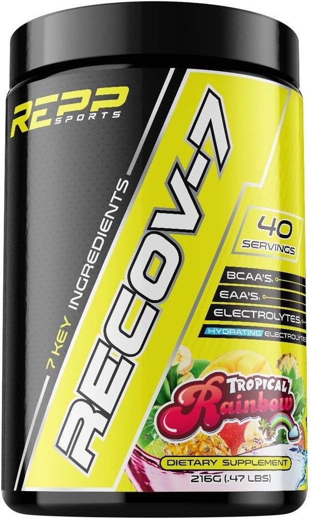 REPP Sports Recov-7 Full Spectrum EAAs en BCAA's Advanced Recovery and Glycogen Replenishment for Intra-workout (Tropical Rainbow, 40 Servings (216g))