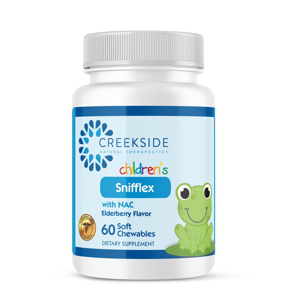 Creekside Naturals Snifflex, Children's Sinus & Respiratory Support, Vlierbes for Immune Health, Pediatrie met NAC, Quercetin & Bromelain, Zero Sugar, Vegan, 60 zachte kauwtabletten