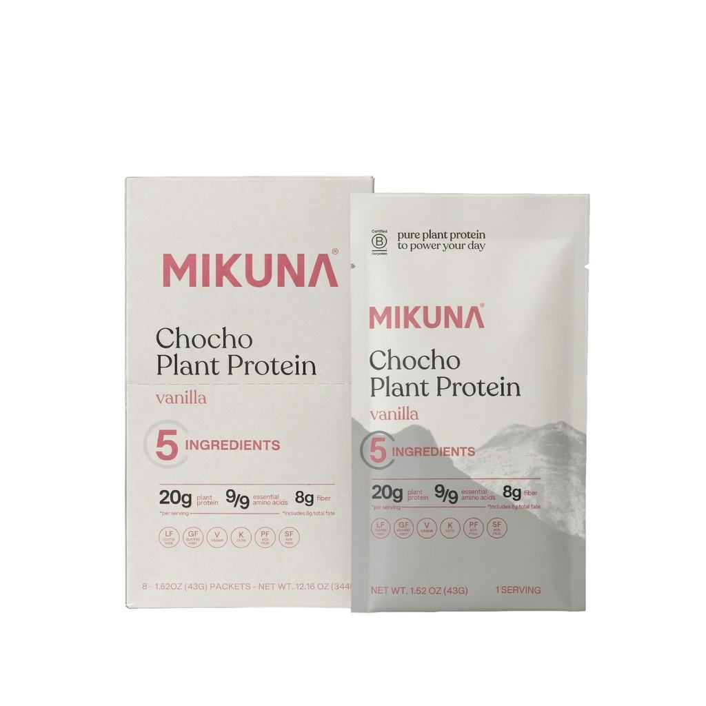 Mikuna Chocho Superfood Proteïne, Plant-Based Proteïne Poeder, Reispakketten - Veganistisch, Glutenvrij, 3g Net Carbs of Minder, en Bio beschikbaar, Niet-Isolaat (8 Servers, Vanille)