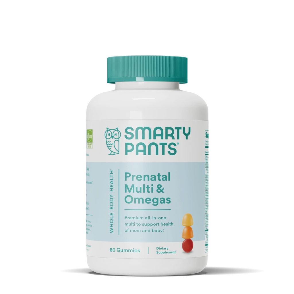 SmartyPants Vitamines prénatales pour femmes, Gommies multivitamines : Huile de poisson Oméga 3 (EPA/DHA), Biotine, Méthylfolate, Vitamine D3, C, Vitamine B12, B6, A, K & Zinc, Inositol, 80 Compte (20 jours)