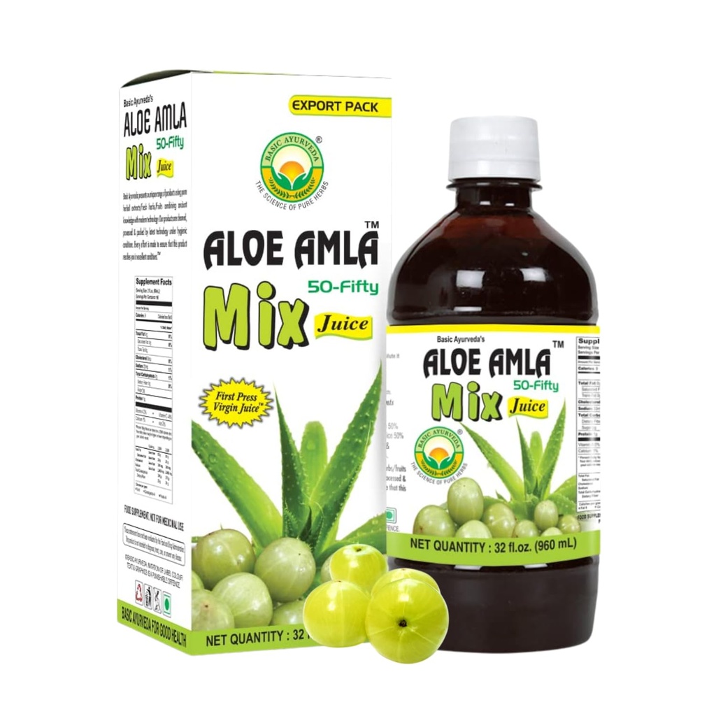 Basic Ayurveda Aloe Amla Mix Juice Blend of Aloe Vera & Amla Fruit First Press Virgin Juice 