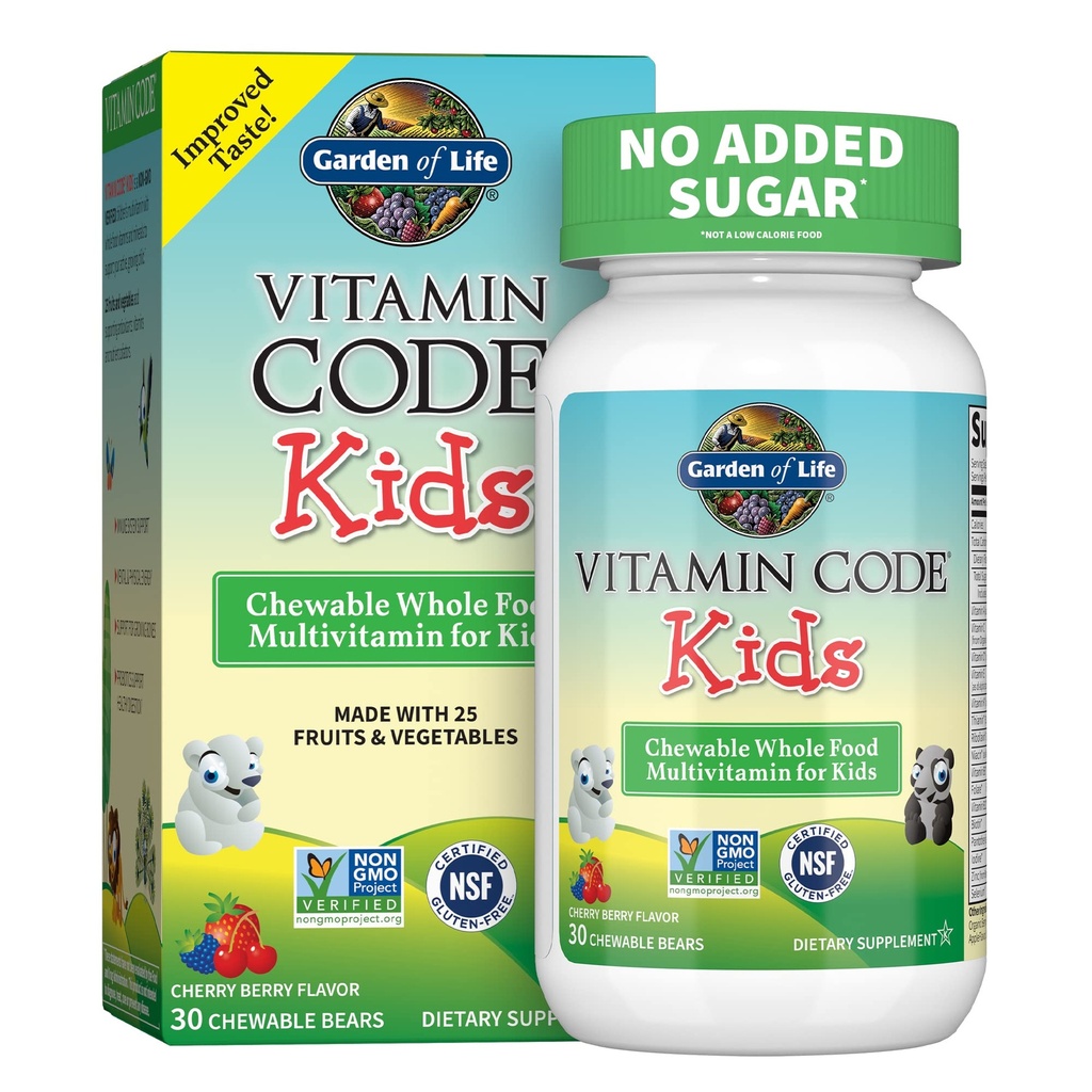 Tuin van het leven Vegetarische Multivitamine Supplement voor kinderen - Vitamine Code Kinderen Kauwbaar Raw Whole Food Vitamine met Probiotica, 30 Kauwbare Beren
