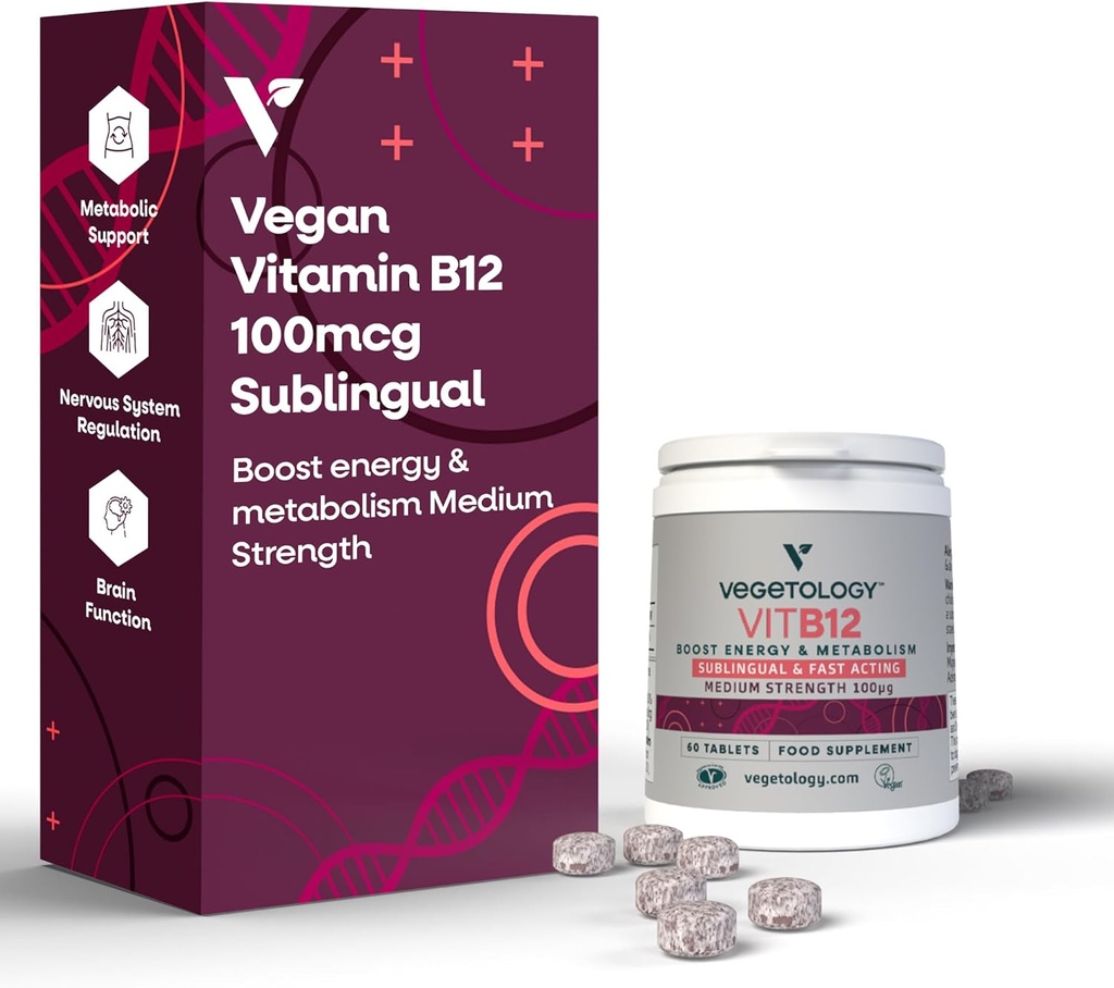 Vegan Vitamin B12 Sublinguaal supplement voor stofwisseling en energie, vitamines en gezondheidssupplementen (60 tabletten)
