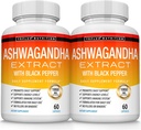 Pilules de poudre de racine d'Ashwagandha bio 1950 Mg avec extrait de poivre noir - Supplément d'Ashwagandha naturel pur, énergie de soutien, pour hommes femmes, 60 capsules