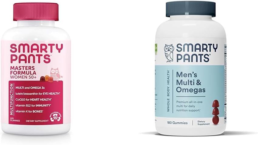 SmartyPants Gummy Multivitamine voor vrouwen 50 en ouder: Omega 3 Visolie (EPA/DHA), Methylfolaat & Multivitamine voor mannen, Gummies: Omega 3 Visolie (EPA/DHA), Methylfolaat, CoQ10