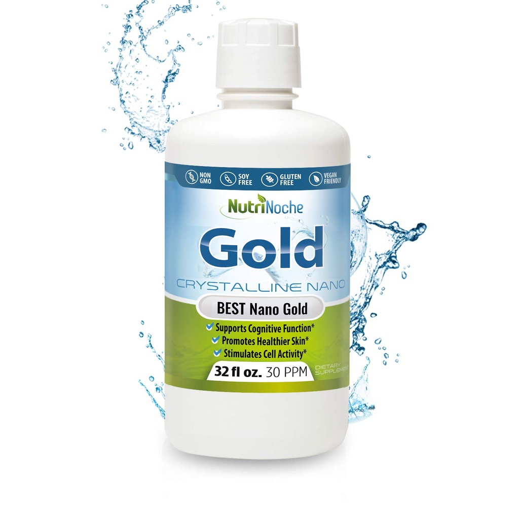 Colloïdaal Gold Liquid Organic Supplement by Nutrinoche - 100% Pure Nano Gold Mineral - Ondersteunt geestelijke helderheid, focus & ontspanning - 32 oz Fles - Veganistisch, Glutenvrij - Kristallijn- 30 ppm