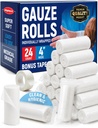 Rouleaux de gaze - 24 Pack - 4" x 4.1yd Respirant Rouleau - Enveloppé individuellement avec Bonus Tape - Premiers secours Conformer l'enroulement pour les blessures - Enroulement maman