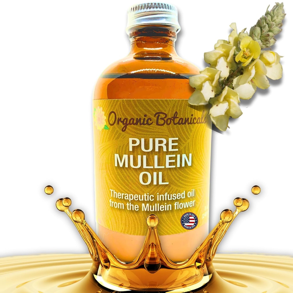 Mulleinolie - Biologische ooroliedruppels voor oorbellen, Tinnitus & Kids - Kruidenextract voor verzachtende verlichting (4 oz)