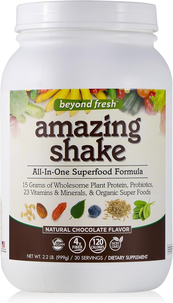 Beyond Fresh Amazing Shake, Superfood Formula, Plant Protein Based, Low Net Carbs, Wholefood Protein, Maaltijd Vervanging, Natuurlijke Chocolade Smaak, 999 Gram, Wit