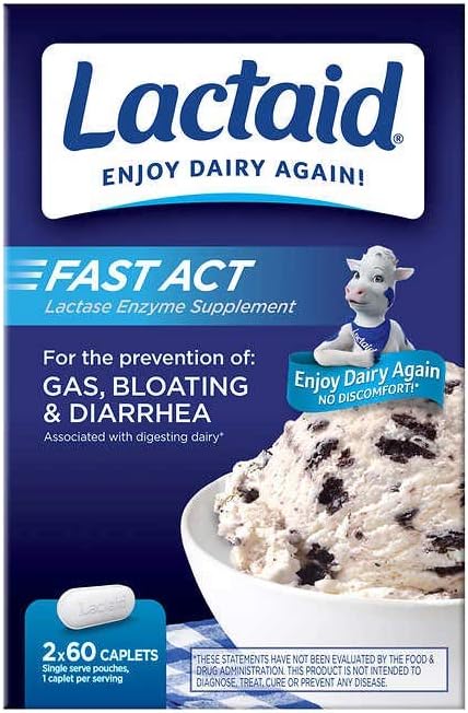 Lactaid Fast Act Lactose Intolerance Caplets, 120 Count Prevention of Gas Bloating Diarree Grootste Bulk Grootte