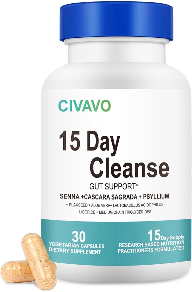 15 Day Gut Cleanse for Women & Men- Gut and Colon Support- Probiotics& Psyllium Husk Cleanse Bowel Dissolving Capsules, Dietary Supplement (30 Capsules)