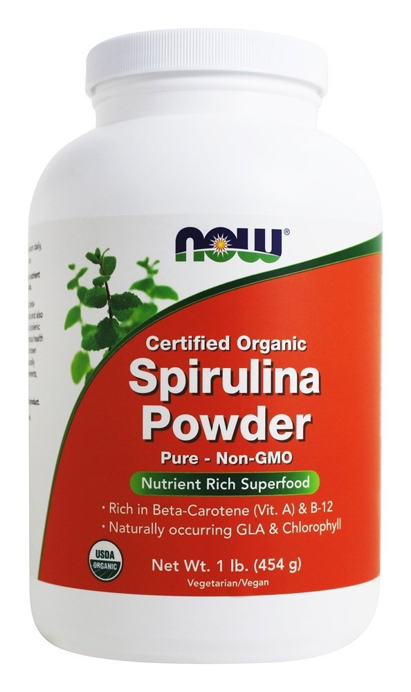 MAINTENANT compléments alimentaires, bio certifié, poudre de spiruline, riche en bêta-carotène (vitamine A) et B-12 avec GLA et chlorophylle d'origine naturelle, 1-Pound
