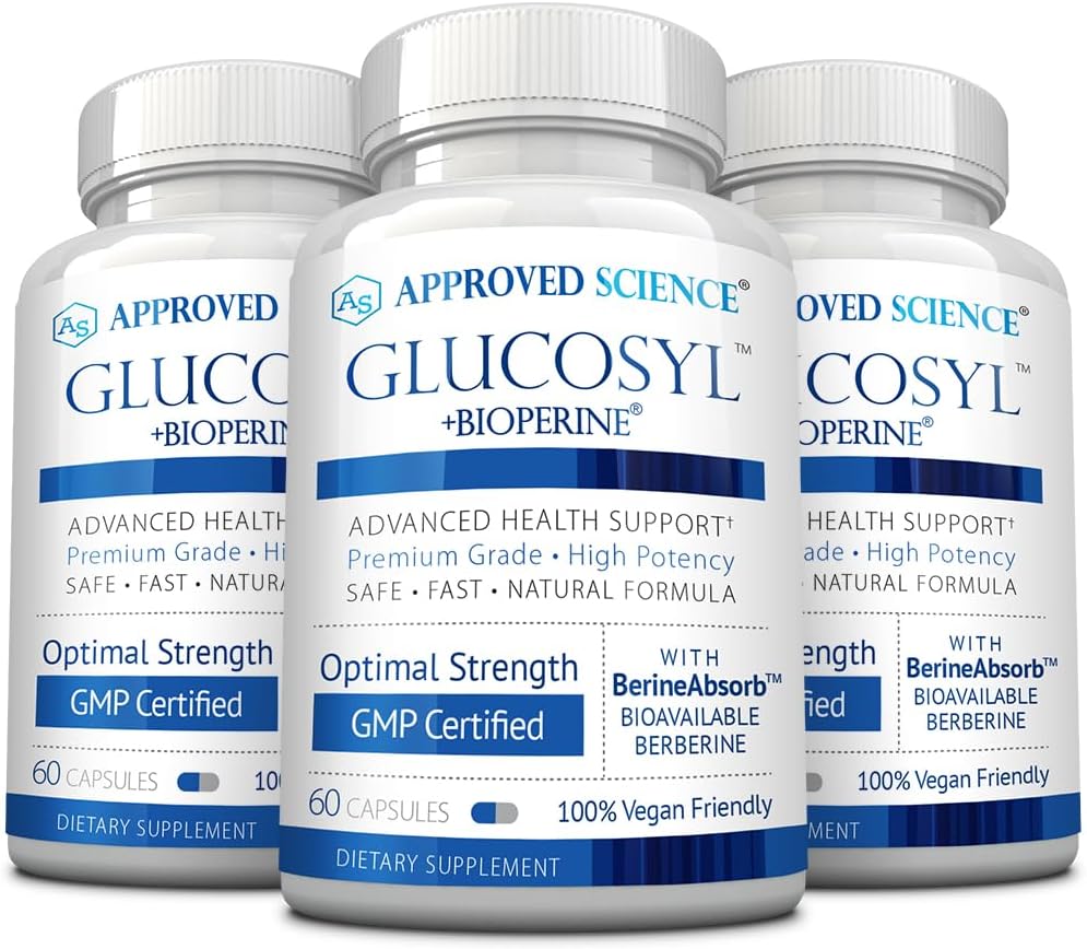 Goedgekeurd Science Glucosyl Supplement - 250 mg Berberine, Mulberry, Aqueous Cinnamon - 60 Vegan Capsules - Verpakking van 3