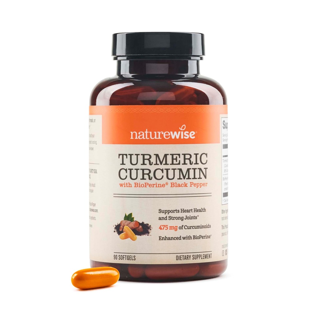 NatureWise Kurkuma Curcumin 500mg met zwarte peper Softgels - Extra sterkte, verbeterde absorptie - 95% CurcumaÔden & BioPerine for Immune Support - Gluten-Free, Non-GMO - 90 Tellen[3-maand supply]