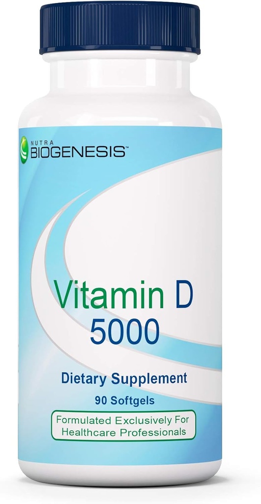 Nutra Biogenèse Vitamine D 5000 - Vitamine D3 5000 UI Capsules Softgel pour hommes et femmes, Supplément VIT D pour le soutien immunitaire, santé des dents et des os - 90 Softgels