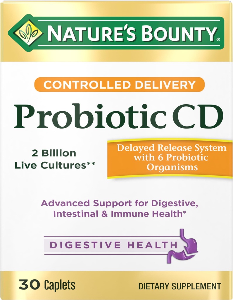 Nature's Bounty Probiotic, Gecontroleerde Levering Dieetsupplement, Levert Vriendelijke Bacteriën aan Digestieve, en Immune Systems, 30 Caplets