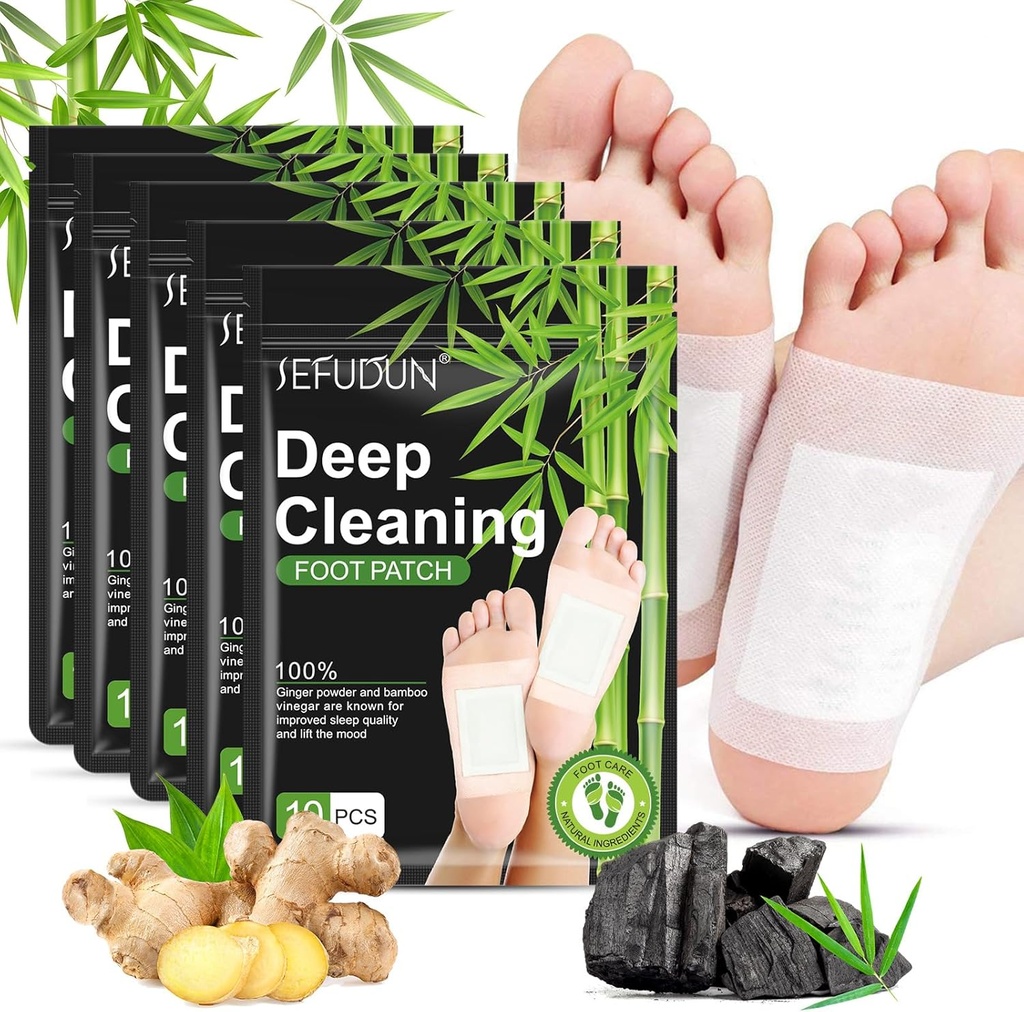 Tudiqe 50PCS voetkussens, pure natuurlijke bamboo vinegar gemberpoeder voetkussen voor voetverzorging, gembervoetkussens voor betere slaap, diepe reiniging voet Patches