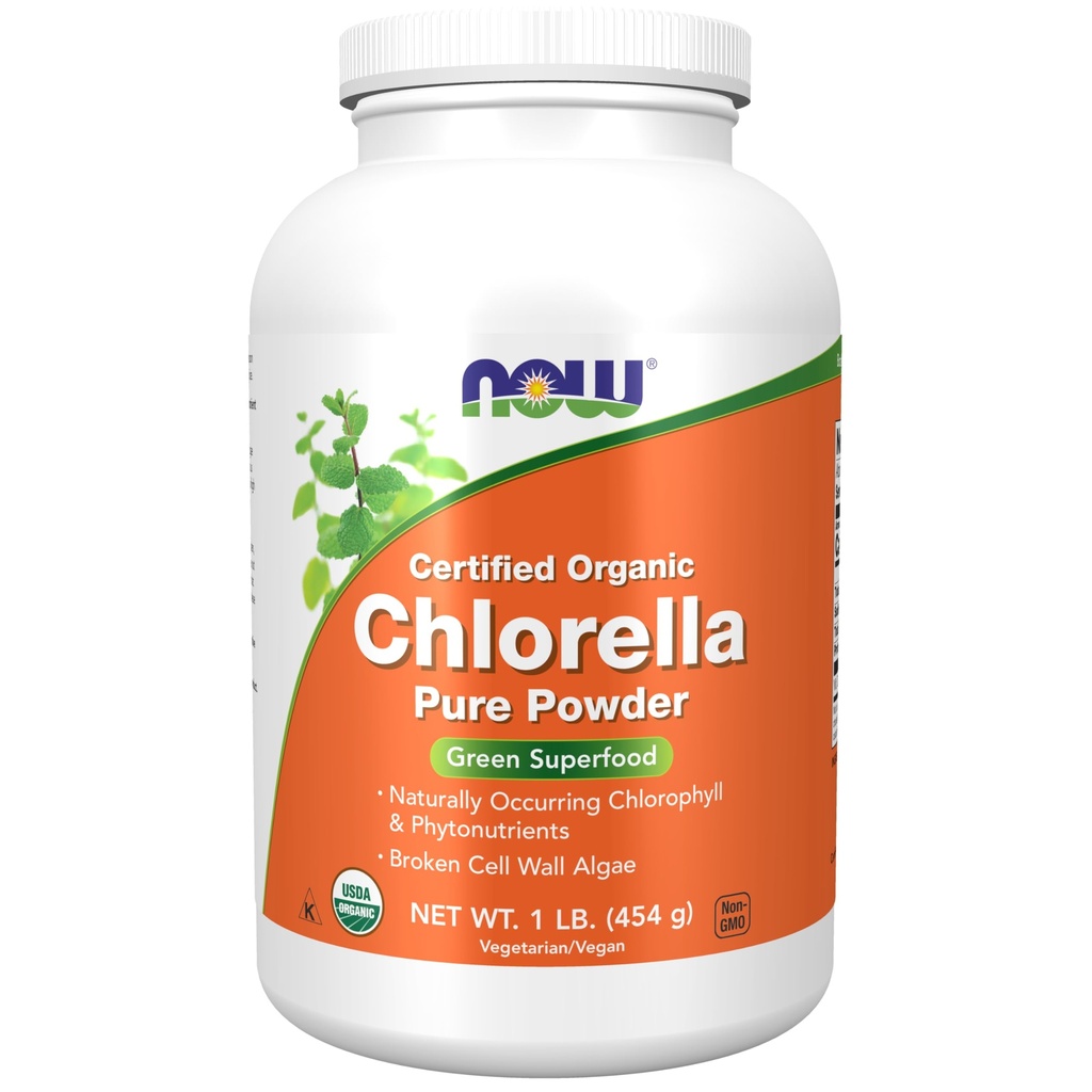 MAINTENANT compléments alimentaires, Chlorelle biologique Poudre avec de la chlorophylle naturelle, du bêta-carotène, des caroténoïdes mixtes, de la vitamine C, du fer et des protéines, 1-Pound