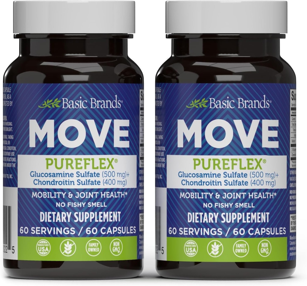 Basic Brands - Move Pureflex Glucosamine Chondroitin - Joint Support Supplement for Flexibiliteit & Mobility - 60 Capsules - 2-pack