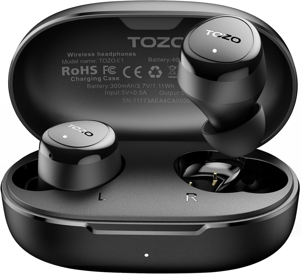 TOZO Draadloze oordopjes Ingebouwde Mic Clear Calls Ergonomisch Licht Gewicht Bluetooth 5.3 in oorkoptelefoons Waterdichte Premium Stereo Geluid Oorknopjes 30H Speeltijd met 32 EQ via APP