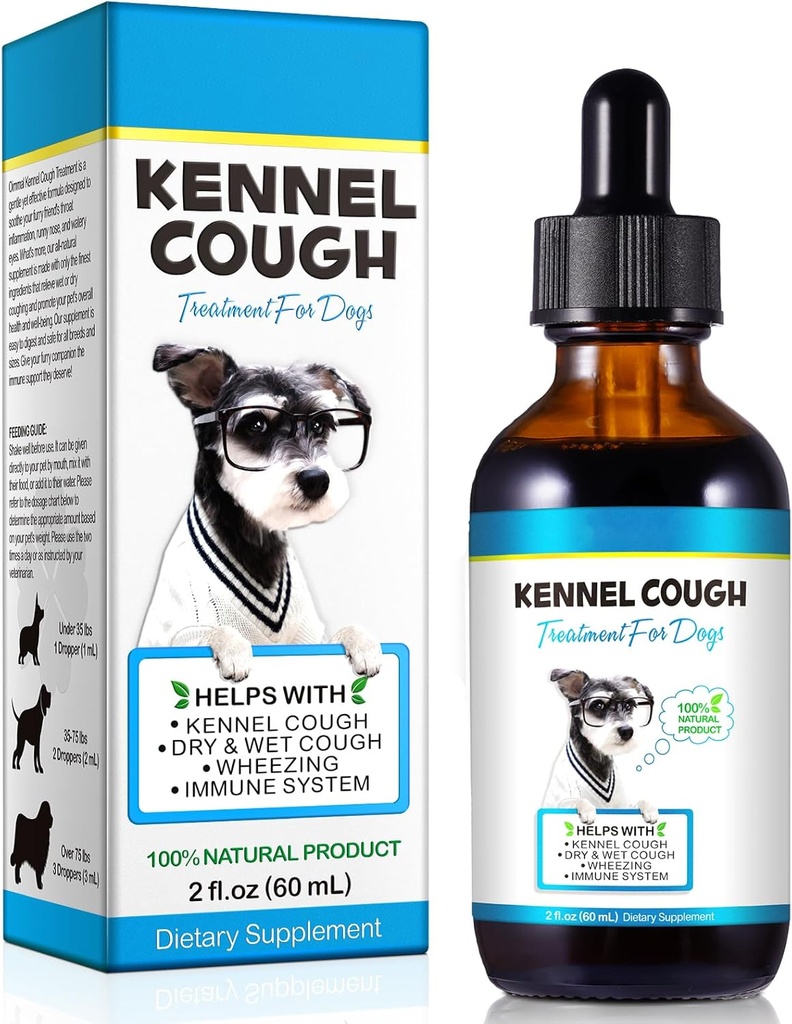 Kennel Hoest Behandeling voor honden, Kennel Hoest Kruidendruppels - 2,02 Fl.oz / 60 ml
