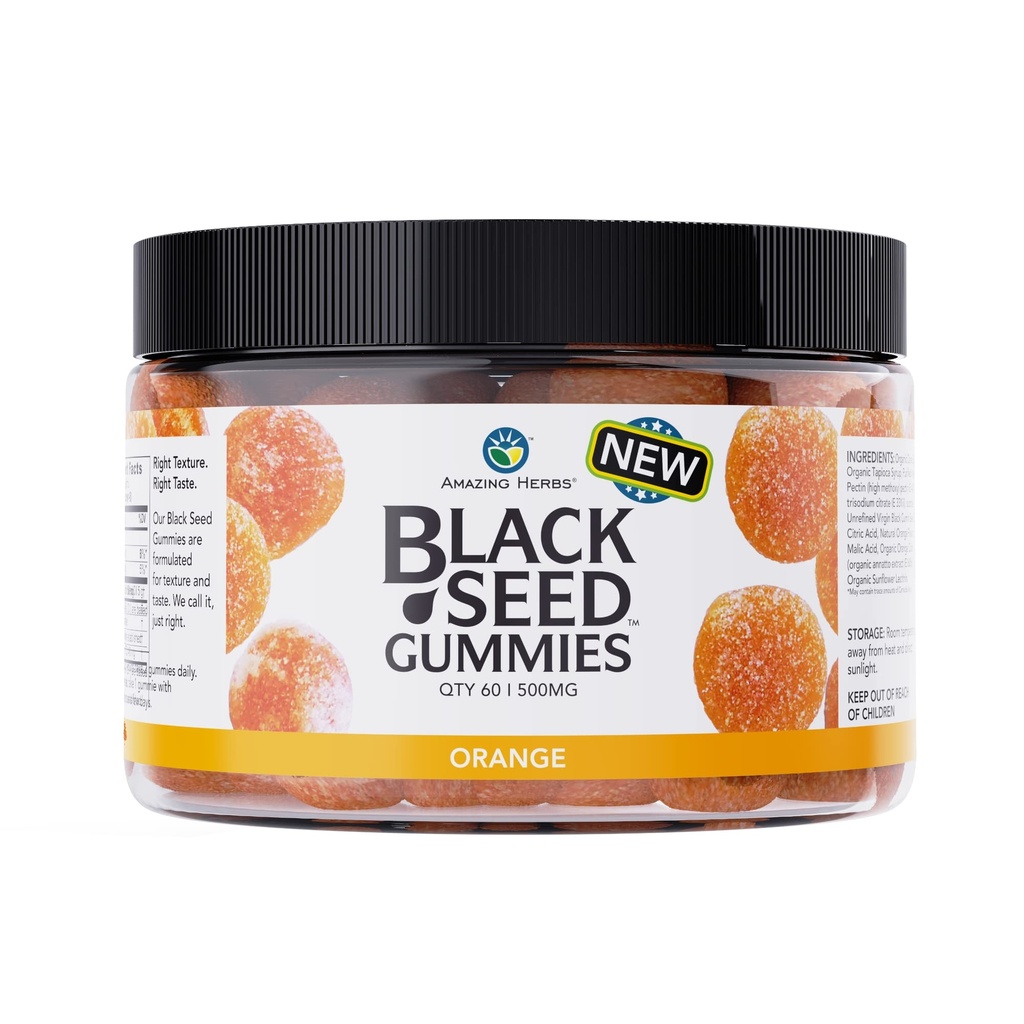 Verbazingwekkende Kruiden Biologische Zwarte Zaadolie Gummies - 500mg Per Serving, Koud geperst Zwarte Komijnzaad, Gemaakt met Nigella Sativa, Helpt Boost Immuniteit, Ondersteunt gezonde spijsvertering - Oranje smaak 60 Tellen