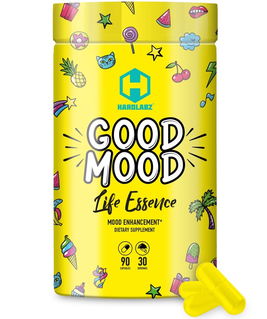 HARDLABZ Good Mood - All Natural Nootropic met Lion's Mane Mushroom en Kruidenextracten voor cognitieve en geestelijke ondersteuning - Stress Relief, Brain Performance, Mood Enhancement, 90 Capsules