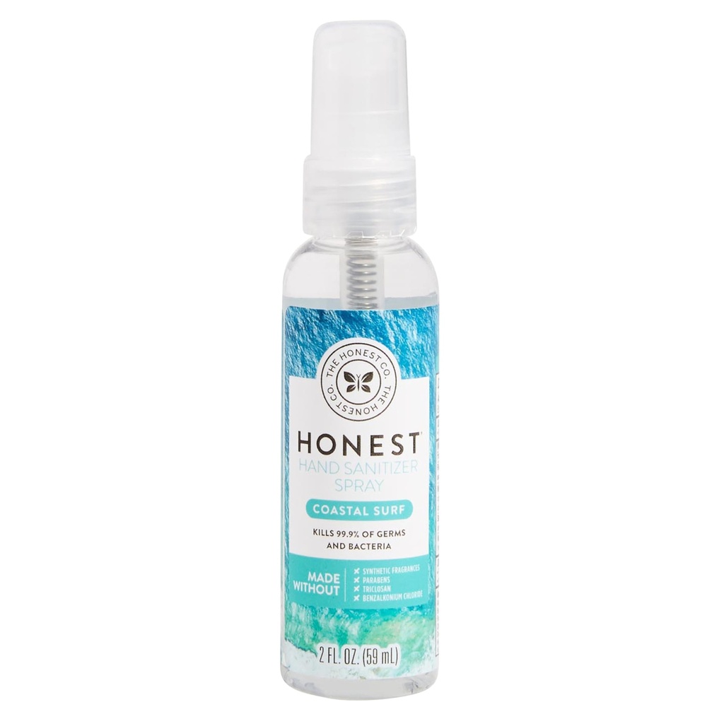 De Honest Company Plant-Based Hand Sanitizer Spray doodt 99,9% van Germs Hypoallergene Quick-drogen en Moisturizing Coastal Surf 2 fl oz