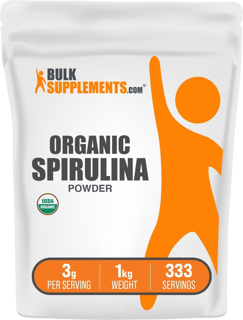 BulkSupplements.com Organische Spirulina Poeder - Superfood, Green Spirulina Poeder, Kruidensupplement - Vegan-Friendly, 3g per portie, 1kg (2,2 lbs) (Pack of 1)