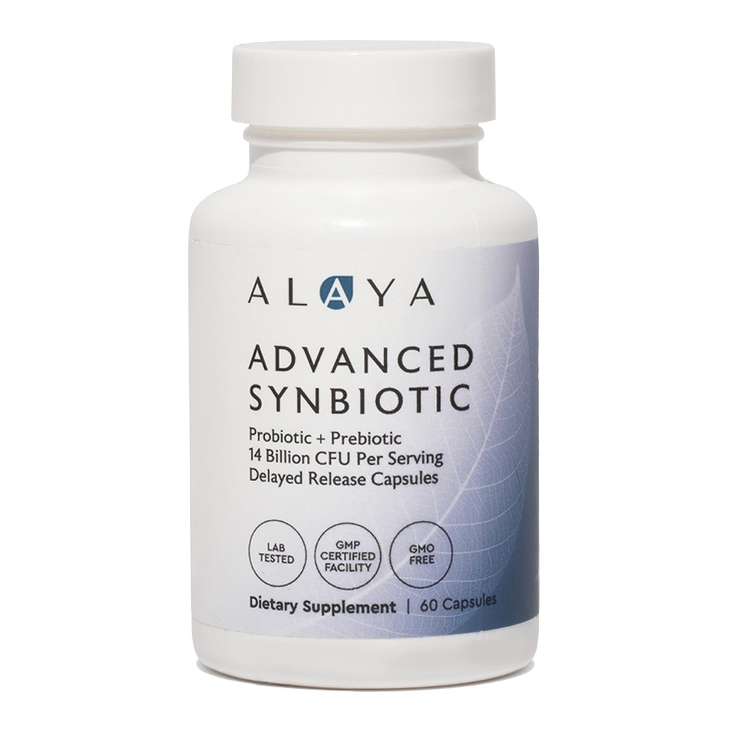 Alaya Naturals Synbiotique avancé - Probiotique + Prébiotique - Supplément probiotique à libération différée de 14 milliards d'UCF avec prébiotiques de Sunfiber® et L-glutamine pour l'intégrité du doublage Gut - 60 capsules