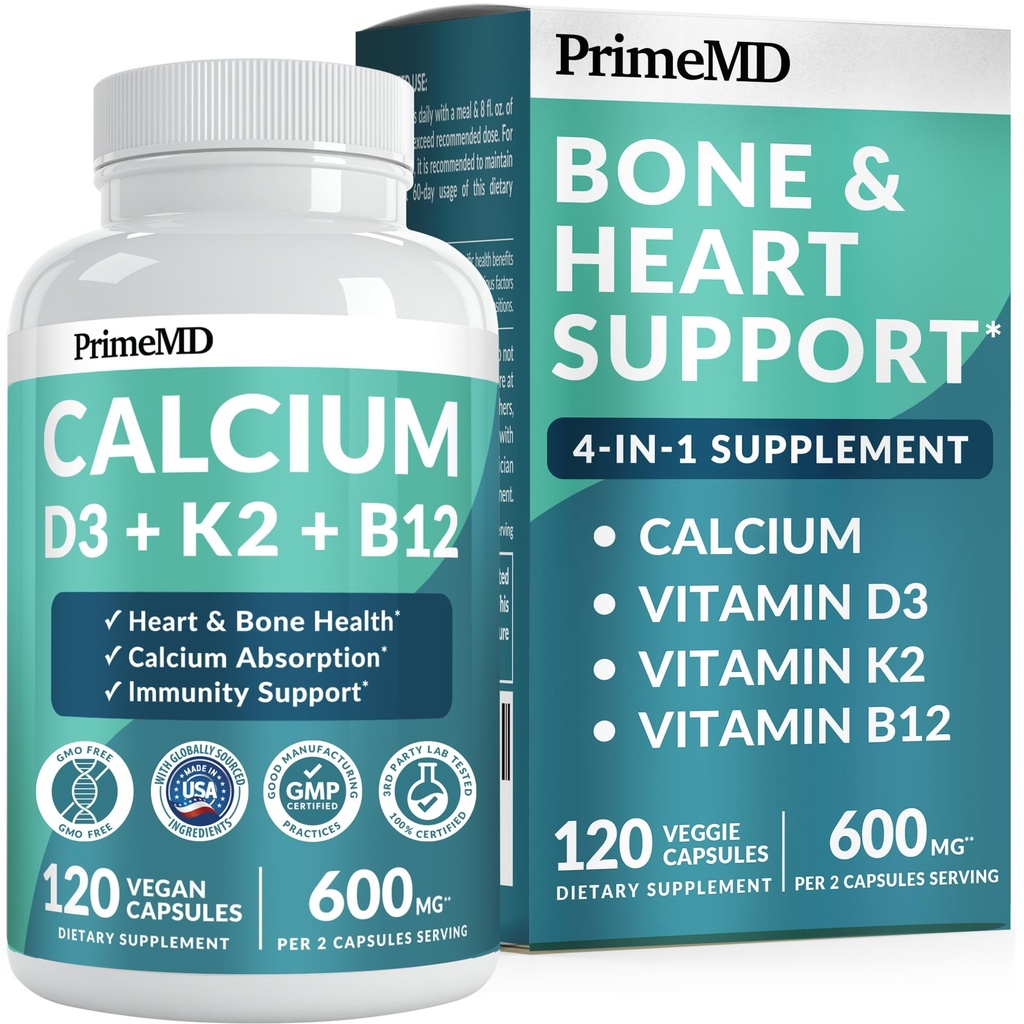 4-in-1 Calciumsupplementen voor vrouwen en mannen - Calcium met vitamine D3 K2 5000 IE Supplement, 601mg per portie - Glutenvrij, Veganistisch-vriendelijk (120 ct)