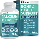 4-in-1 Calciumsupplementen voor vrouwen en mannen - Calcium met vitamine D3 K2 5000 IE Supplement, 601mg per portie - Glutenvrij, Veganistisch-vriendelijk (120 ct)