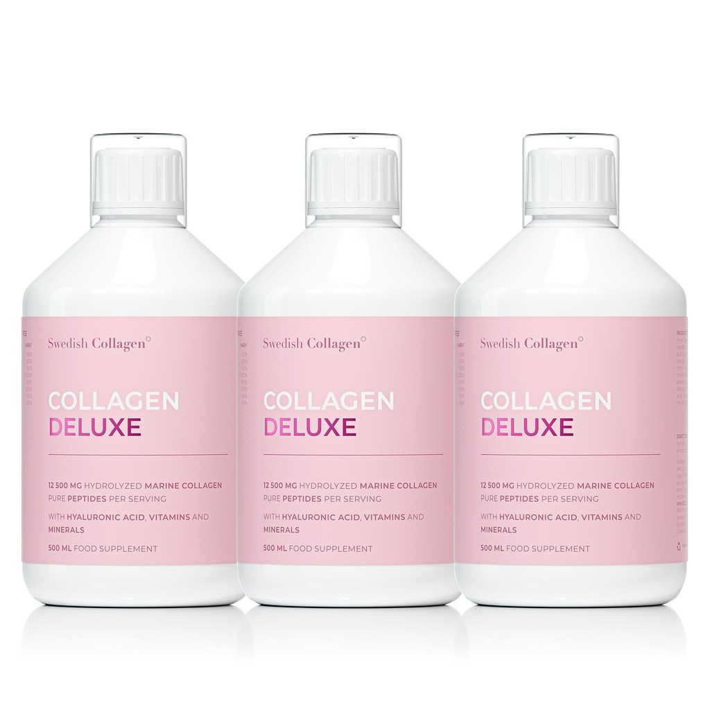 Collageen Deluxe 500ml x 3 I 8 Week Bundle I 12500 mg Marine Collageen (Type I & III) I Hyaluronzuur, Biotine, Vitamine C I Suikervrije - 8 Week aanbod