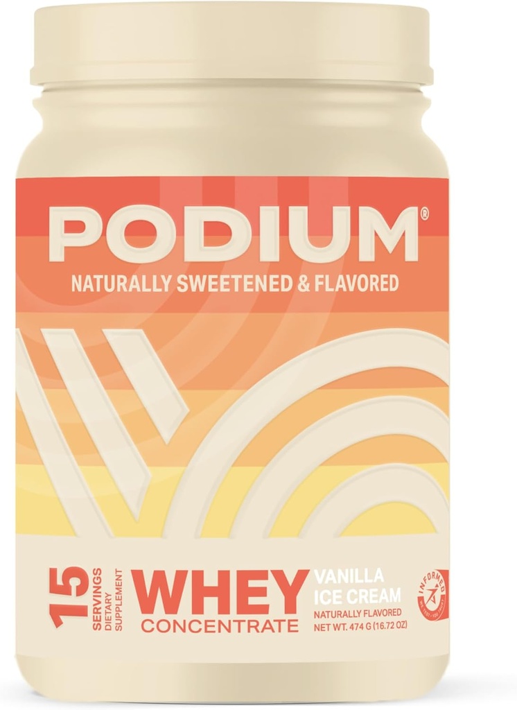Podium Voeding Wei Proteïne Poeder, Vanille Ice Cream, 22g Proteïne Per Serveren met spijsverteringsenzymen, Wei Proteïne Isolaat & Concentraat, Glutenvrij, Lage Carb, Lage Suiker & Sojavrij, 15 Servers