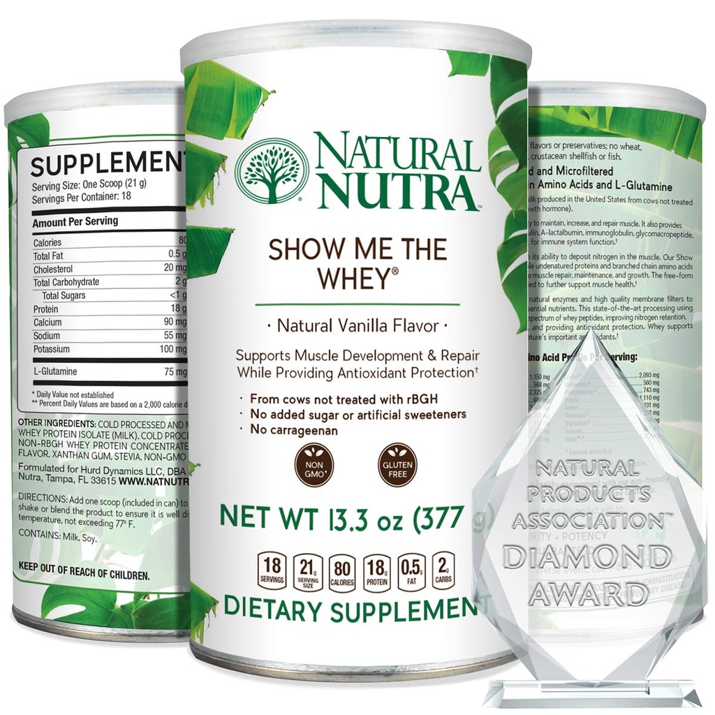 Natural Nutra Grass Fed Vanille me montrer la poudre de source de protéines de Whey améliorer la digestion, améliorer le flux de fluide corporel, soutenir la santé osseuse et stimuler l'immunité, sans gluten, sans sucre, non-OGM, 13.3oz