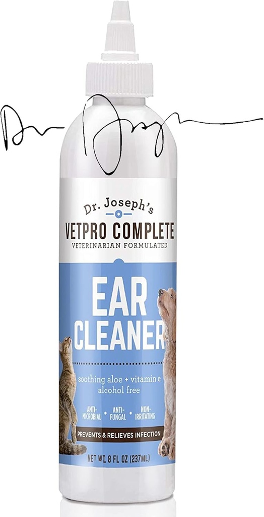 VetPro Complete Dr. Joseph's Hondenoor Cleaner, 8 Ounces, Gentle Dog and Cat Ear Rinse Solution Wash met Aloë Vera en Vitamine E, Hondenoor Drops te verwijderen was en puin, Vermindert Odor, Easy Applicator