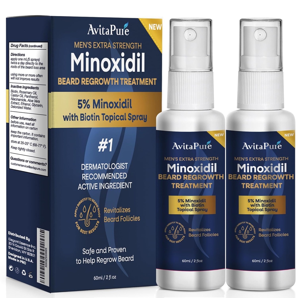 Minoxidil Baardgroeiolie: Minoxidil voor mannen baard Geïnfundeerd met Biotine, Extra sterkte Minoxidil 5% Baard Groei Serum te groeien baard & snor snel