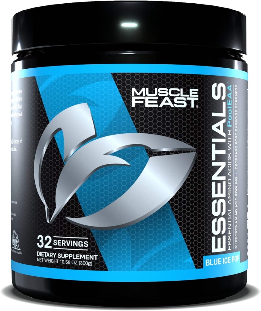 Fête musculaire Vegan essentielle Amino acide poudre après l'entraînement récupération et la boisson intra-formation, Blue Ice Pop, 300g