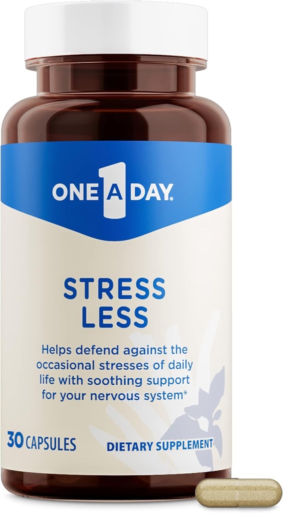 Supplément de stress d'une journée – Supplément de stress occasionnel, formulé avec Ashwagandha, Passionflower et des extraits valérians pour le support du système nerveux, 30 capsules