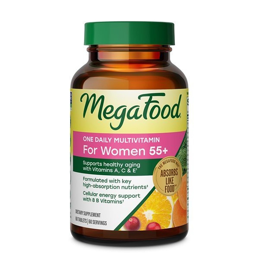 MegaFood Femmes 55+ Multivitamine quotidienne pour les femmes - avec vitamine A, C, D3 & E pour le soutien optimal du vieillissement - Plus Real Food - Supplément de soutien osseux et immunitaire - Végétarien - 60 onglets