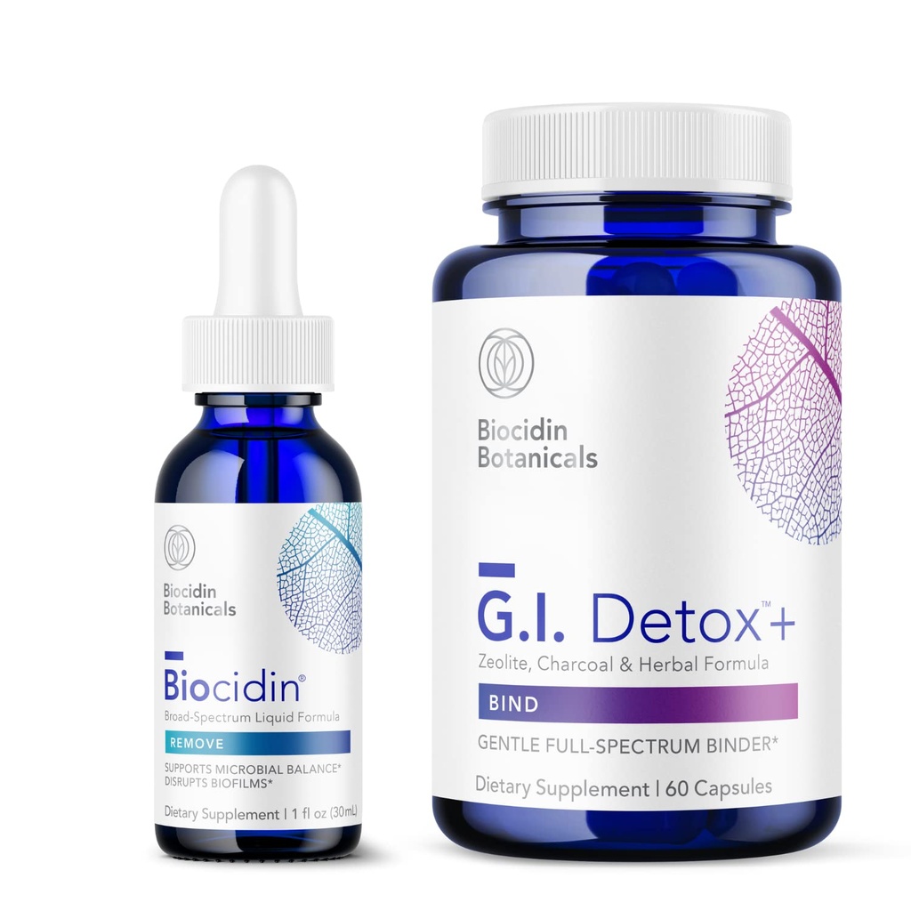 Bio-botanical Research Biocidin Liquid Formula (1 oz) met GI Detox+ Gentle Binder - Twee-product ontgiftingsbundel ter ondersteuning van reiniging en digestie - Assists in Toxin & Biofilm Removal