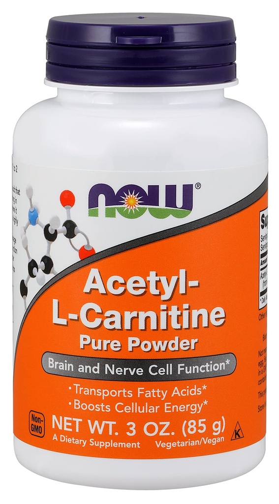 NOW voedingssupplementen, ALC (Acetyl-L-Carnitine) Poeder, hersenen en zenuwcelfunctie*, 3-Once